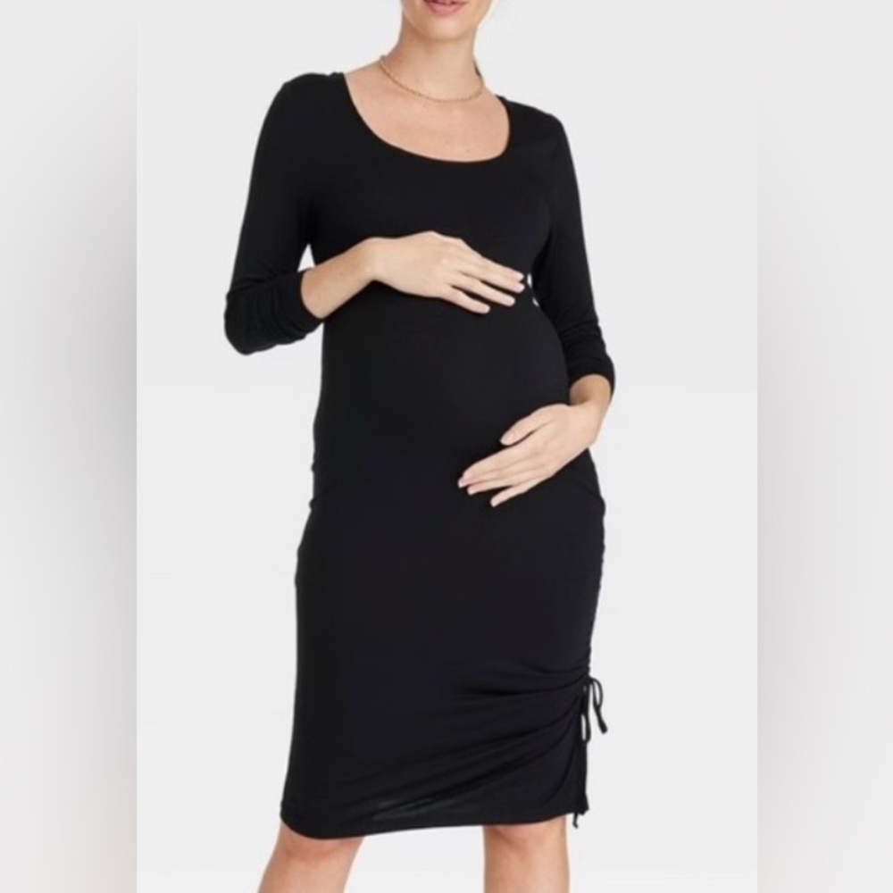 Isabel Maternity Long Sleeve Ruched Bodycon Maternity Dress Black